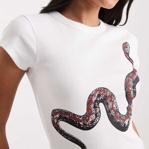 ASOS DESIGN baby tee with Snake graphic in white, Size Small (S)